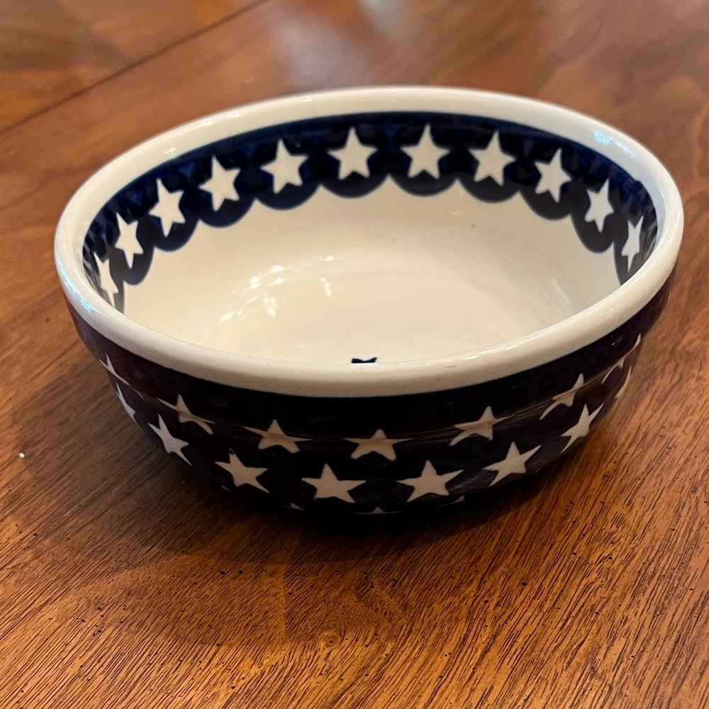 Boleslawiec Pottery 6” bowl Cobalt Blue with White Stars handmade in Poland